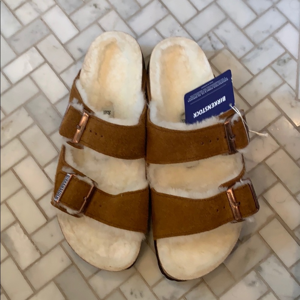 Birkenstock Shearling Mink Arizona Sandals NWT 39